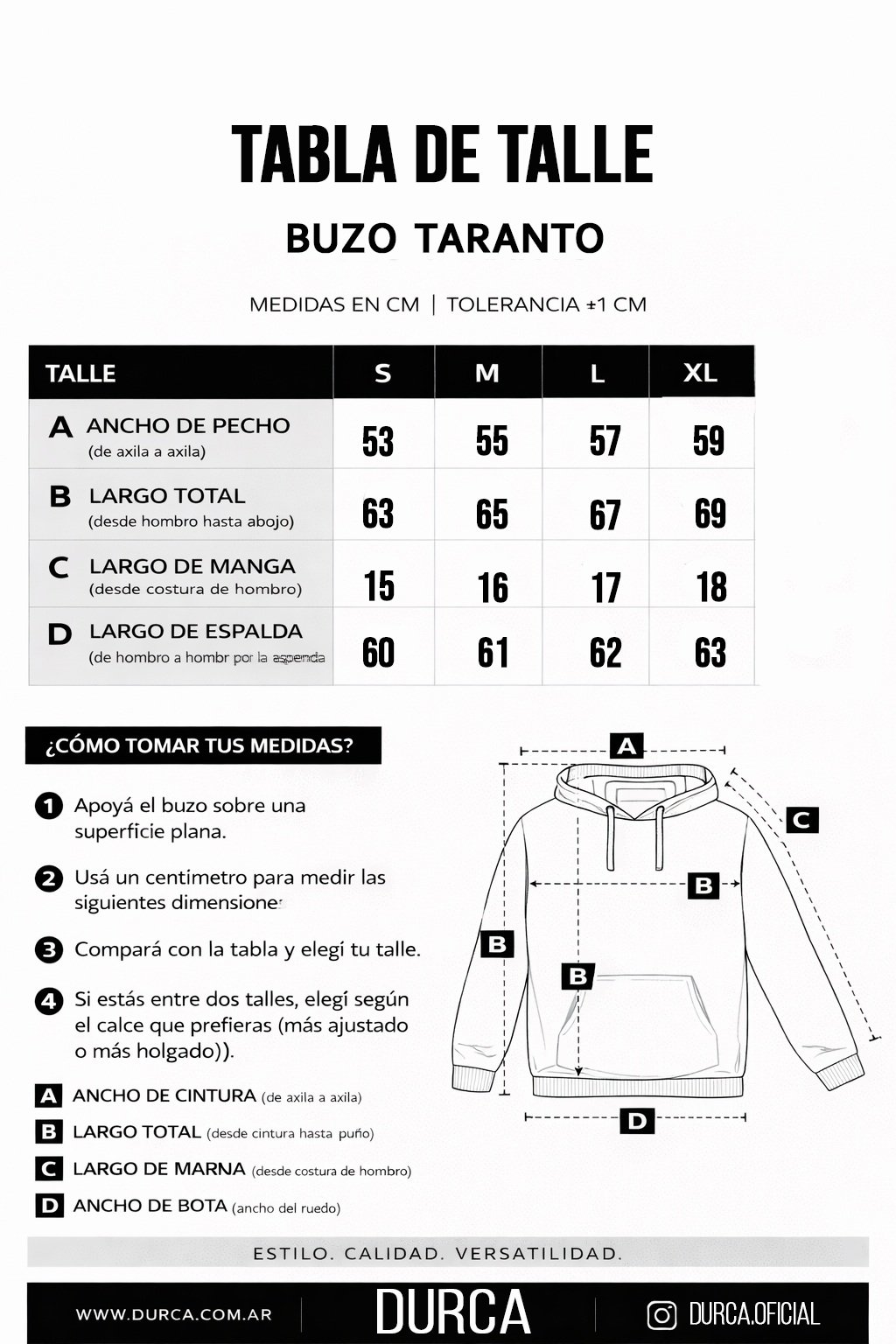 Tabla de talle Buzo Taranto